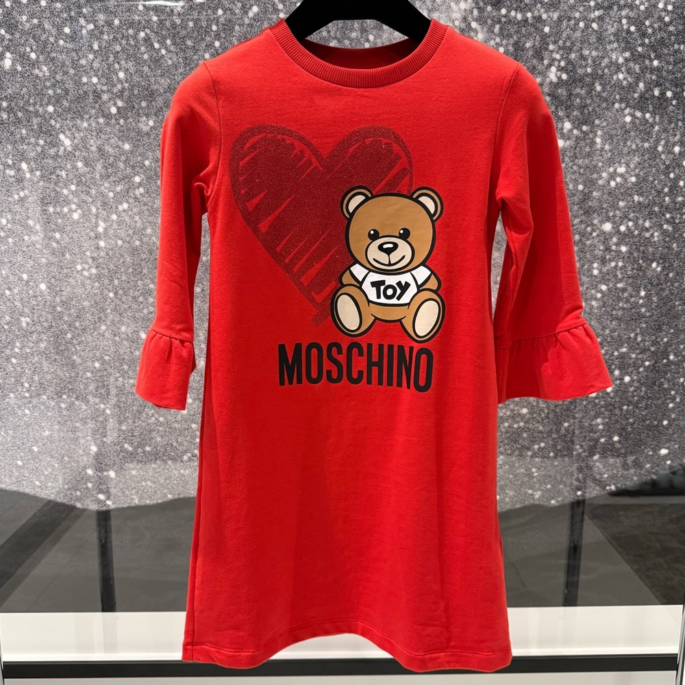 Moschino Red Long Sleeve Kids Dress with Bear Graphic